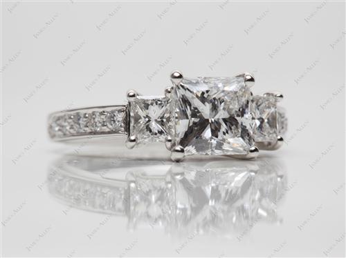 Platinum 1.51 Princess cut Three Stones Diamond Rings