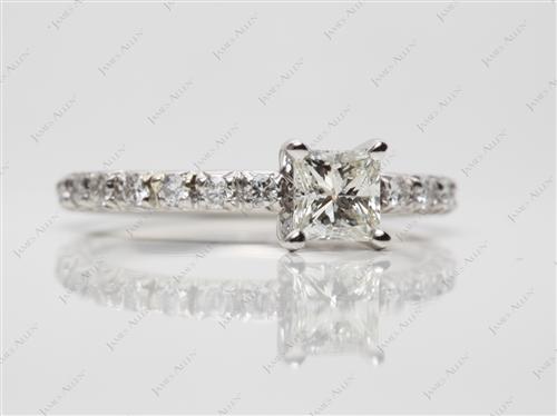 Platinum 0.50 Princess cut Pave Diamond Engagement Rings