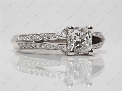 Gold 1.23 Cushion cut Pave Engagement Rings
