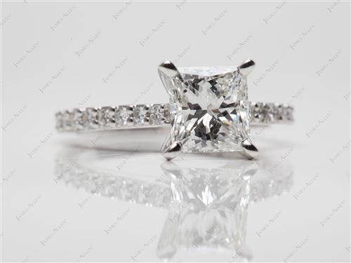White Gold 1.60 Princess cut Side Stone Engagement Rings