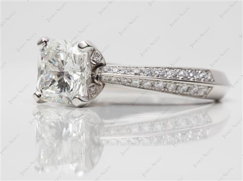 Platinum 1.53 Cushion cut Pave Diamond Engagement Rings