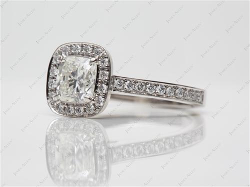 Platinum 1.00 Cushion cut Pave Ring Mountings