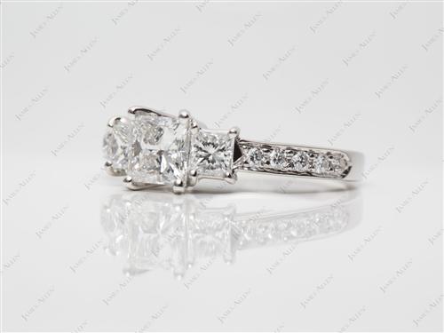 Platinum 0.72 Princess cut Three Stones Diamond Rings