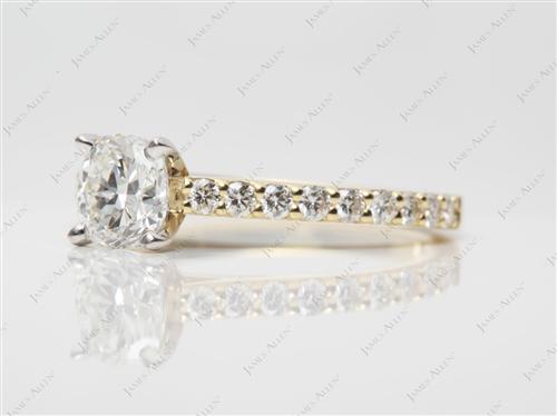 Gold 1.01 Cushion cut Engagement Ring With Sidestones