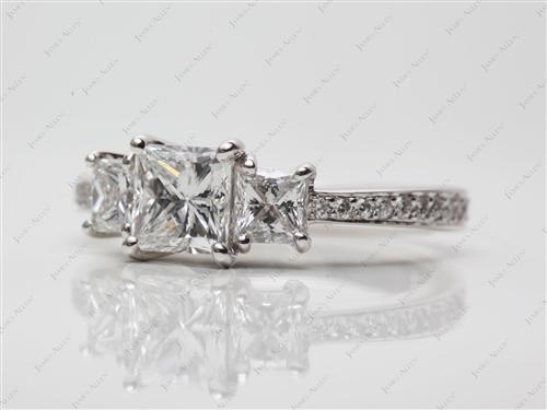 Platinum 1.06 Princess cut Three Stones Diamonds Rings