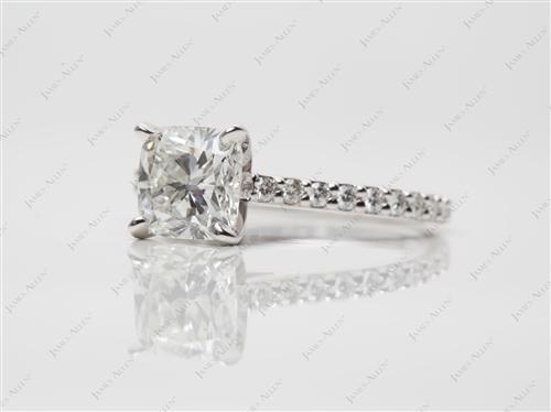 White Gold 1.78 Cushion cut Diamond Rings With Side Stones