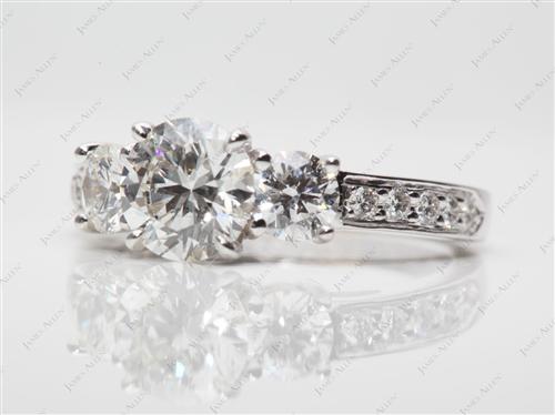 White Gold 1.12 Round cut Three Stones Rings