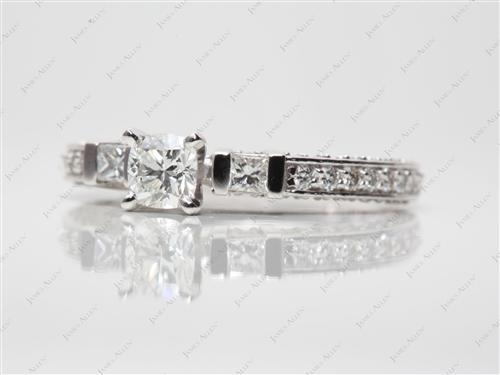White Gold 0.41 Cushion cut Engagement Rings Pave