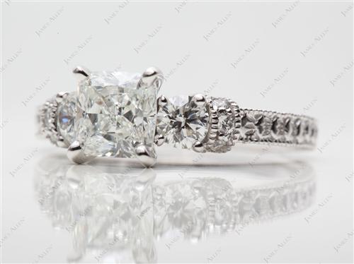 White Gold 1.51 Cushion cut Diamond Ring With Sidestones