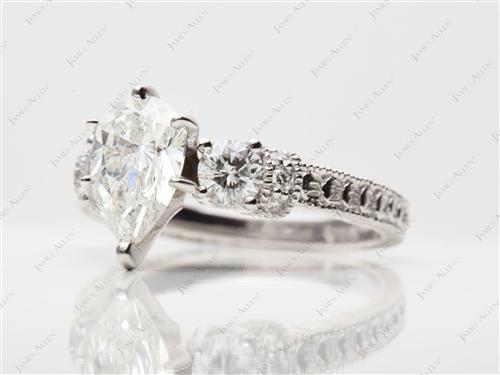 Platinum 1.50 Pear shaped Engagement Rings With Side Stones