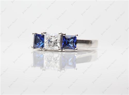 Platinum 0.60 Princess cut Ruby And Diamond Ring