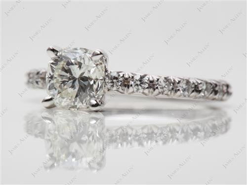 White Gold 0.94 Cushion cut Pave Ring Settings