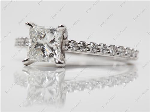 White Gold 1.00 Princess cut Engagement Ring With Side Stones