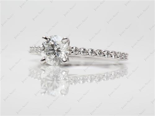 White Gold 0.82 Round cut Side Stone Engagement Ring