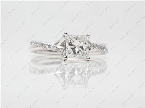 White Gold 1.02 Princess cut Pave Rings