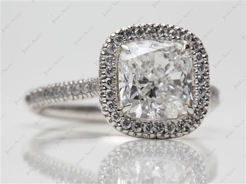 Platinum 2.52 Cushion cut Pave Ring Setting