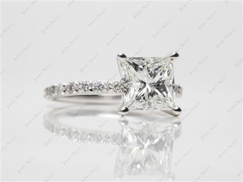 Platinum 2.25 Princess cut Pave Ring Setting