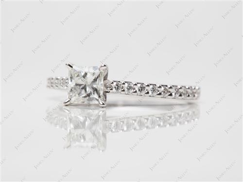 White Gold 0.70 Princess cut Side Stone Engagement Ring