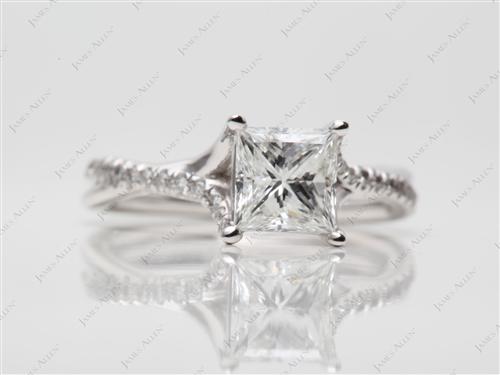 White Gold 1.10 Princess cut Engagement Rings Pave