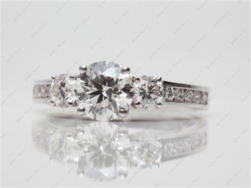White Gold 1.27 Round cut Three Stones Rings