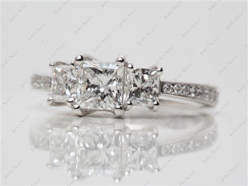 Platinum 0.83 Princess cut Three Stones Diamonds Rings