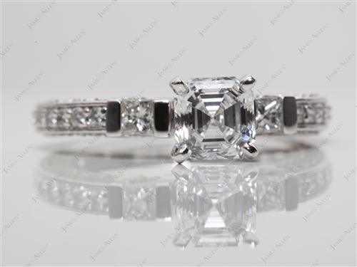 Platinum 1.01 Asscher cut Pave Diamond Ring