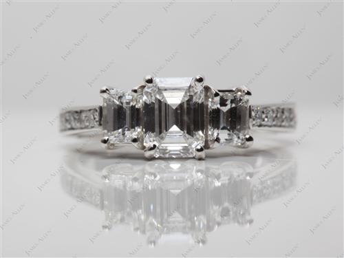 Platinum 0.76 Emerald cut Three Stones Rings