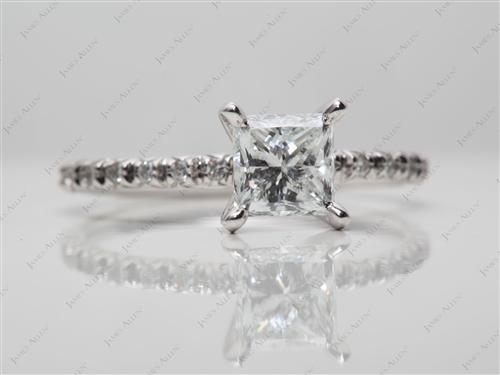 White Gold 1.00 Princess cut Micro Pave Engagement Rings