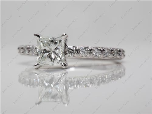 Platinum 0.73 Princess cut Diamond Pave Rings