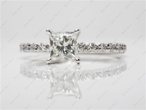White Gold 1.00 Princess cut Pave Ring Settings