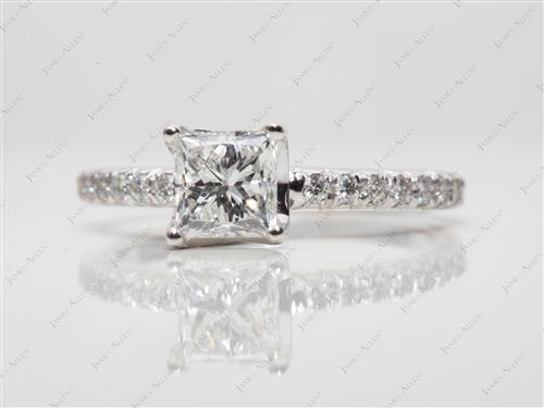 White Gold 0.75 Princess cut Pave Ring Settings