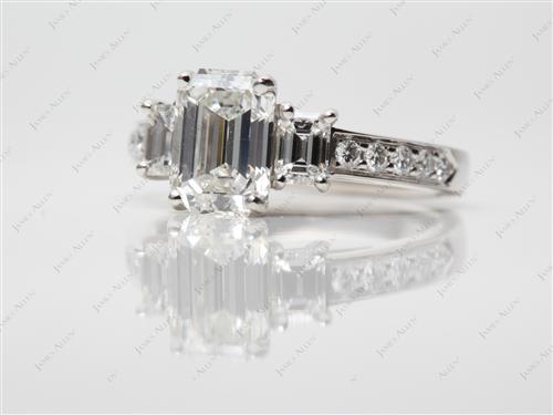 Platinum 1.53 Emerald cut Three Stones Diamond Rings