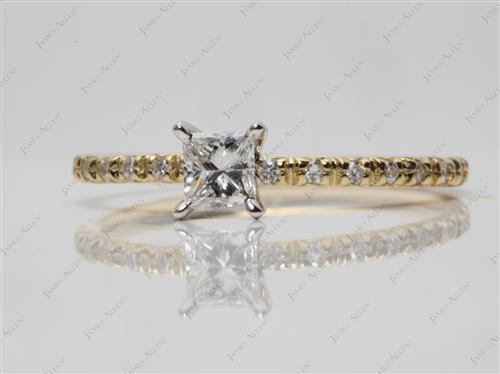 Gold 0.30 Princess cut Pave Diamond Engagement Ring
