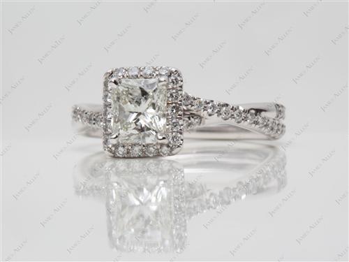 White Gold 0.91 Radiant cut Pave Ring Settings