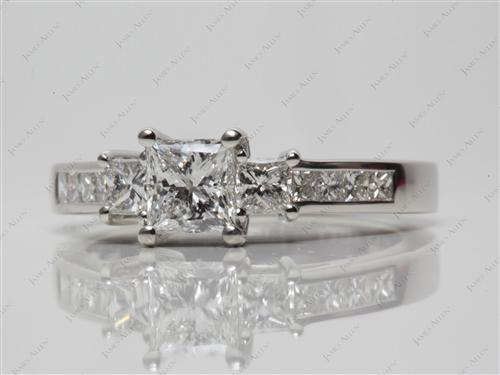 Platinum 0.71 Princess cut Three Stones Diamonds Rings
