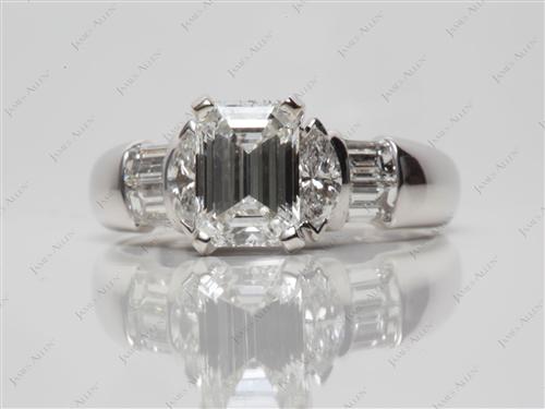 White Gold 1.10 Emerald cut Engagement Ring