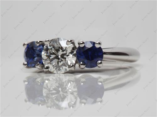 Platinum 0.82 Round cut Emerald Cut Diamond Ring