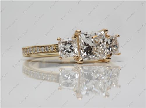 Gold 1.21 Princess cut Three Stones Diamonds Rings