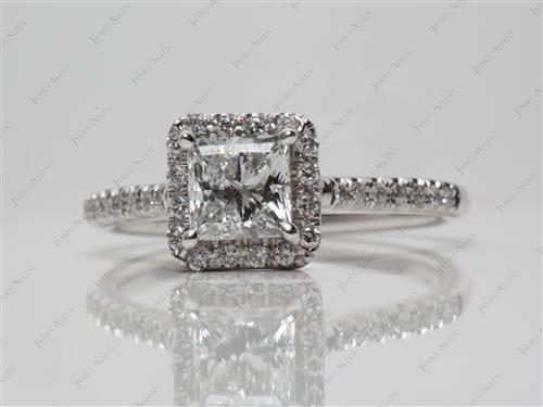 White Gold 0.76 Princess cut Pave Diamond Ring