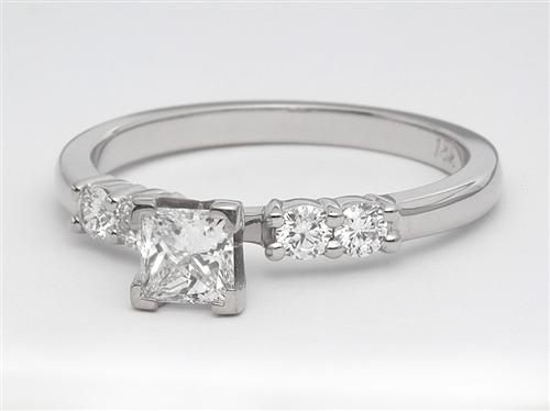White Gold 0.35 Princess cut Engagement Ring With Sidestones