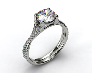 14k White Gold Twisted Pave Shank Contemporary Solitaire
