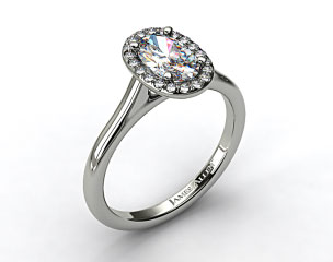 14k White Gold Pave Halo Diamond Engagement Ring (Oval Center)