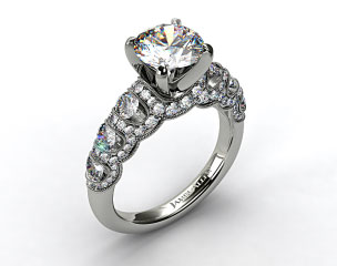 14k White Gold Six Stone Pave Encased Swag Engagement Ring
