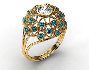 18k Yellow Gold Blue Sapphire Firework Engagement Ring