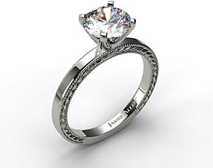 14K White Gold Etched Profile Solitaire