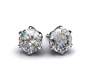 Pair of 18k White Gold Round Brilliant 6 Prong Scalloped Basket Settings