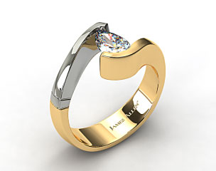 14k Two-Tone White and Yellow Gold Pear Shaped Swirl Tension Setting
